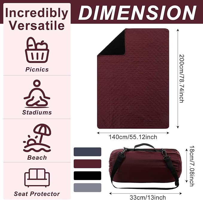 Tranqun 4 Pcs Large Outdoor Blanket 78'' x 55'' Quilted Windproof Waterproof Fleece Sandproof Stadium Foldable Warm Blanket for Camping Picnic Sporting Events Cold Weather (Classic Color)