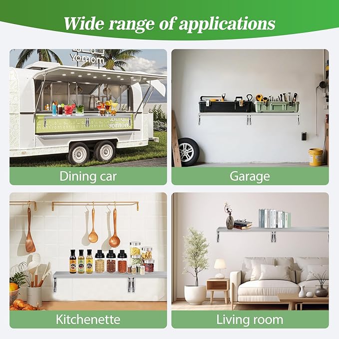 Concession Shelf 70.8 L x 12 W Folding Concession Shelf for Food Truck Stainless Steel Drop Down Folding Serving Food Shelf Stand for Concession Windows