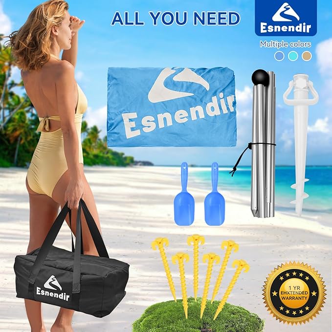 Beach Tent Sun Shelter &amp Portable Beach Canopy UPF 80+ UV Protection Beach Shade Canopy with 6 Sandbags Sand Shovel Ground Pegs for Outdoor Camping Picnics (12x12ft Sky Blue)