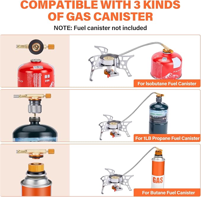 WADEO 3900W Windproof Camping Stove Camping Gas Stove with Piezo Ignition Backpacking Stove Portable Camping Stove with Two Fuel Canister Adapter for Outdoor Backpacking Hiking and Picnic