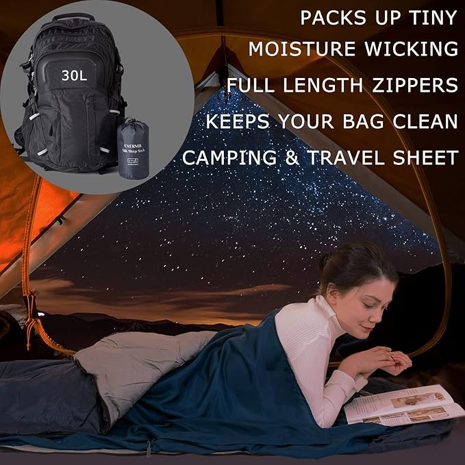 100% Silk Sleep Sack with Zippers on 3 Sides 87”x43” Large Sleeping Liners for Hotels Travel &amp Camping Multifunctional Travel Sheets (Unzipped:87”x87”) for Adults Lightweight All Seasons