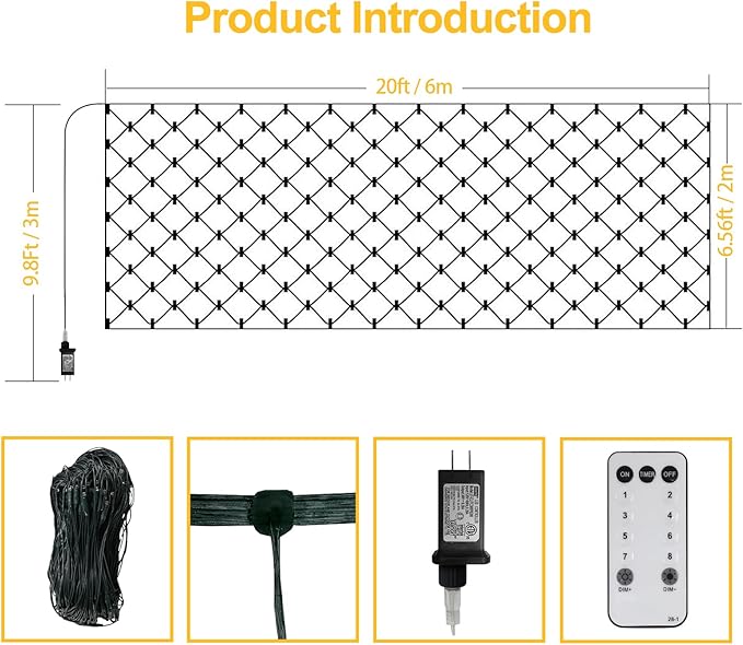 ZAIYW 600 LED 20x6.6Ft Net Lights Outdoor Mesh Lights with Remote Timer Plug in Dark Green Wire Large Christmas Net Lights for Bushes Garden Shrubs Wedding Decor (Warm White)