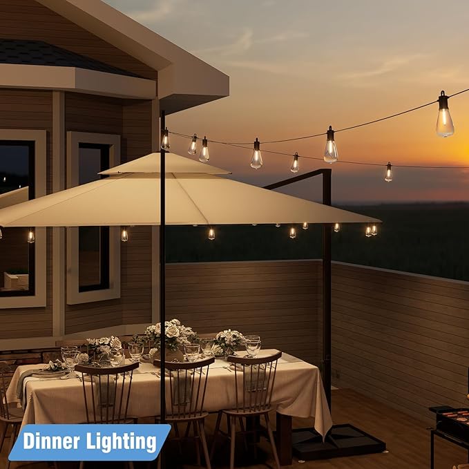 Outdoor String Lights 150ft LED Patio Lights with 78 (75+3 Spare ST38 Shatterproof Bulbs) IP 65 Waterproof Outside Hanging Light for Cafe Bistro Backyard (150 ft-78 Bulbs)