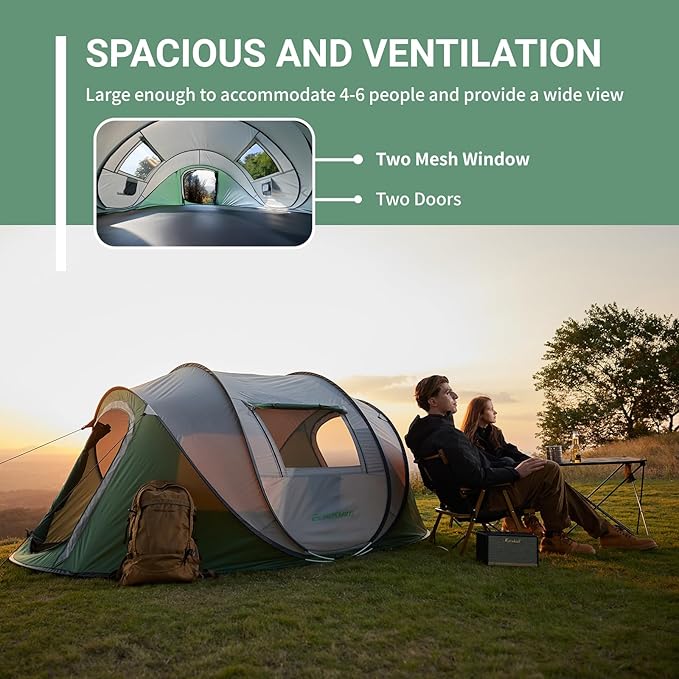 EchoSmile Instant Pop Up Camping Tent 2/4/6 Person Easy Setup Tent Water Resistant Dome Portable with Carry Bag
