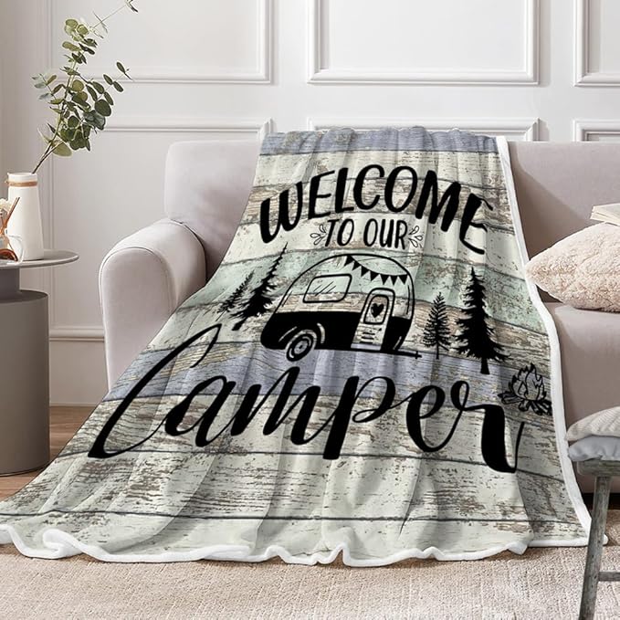 Camping Blanket Camping Lovers Gift Ideas for Men or Woman Campsite Outdoors RV Travel Hiking Sofa Couch Throw BlanketSuper Soft Flannel Blankets Gifts for Bed Camper Outdoor 60x70
