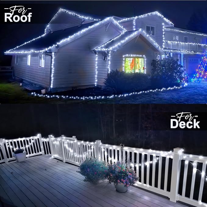 KNONEW 403FT 1000 LED Christmas Lights Outdoor String Light 8 Modes &amp Timer Fairy Lighting Plug in Waterproof for Xmas Yard Tree Wedding Party Holiday Decorations (Cool White)
