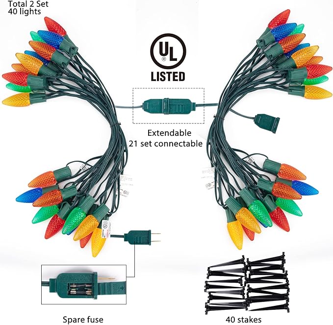 Brightown Strawberry C9 Christmas String Lights Outdoor - 25.7 Feet 20 LED Pathway Lights Connectable C9 Walkway Light Waterproof Christmas Light Outdoor Decoration for Lawn Outside Multicolor
