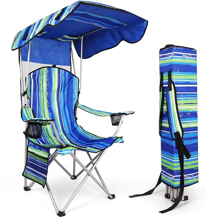 Portable Camping Chair with Canopy - Folding Chair with Canopy Durable 600D Oxford Canopy Chair for Camping Beach Picnics Fishing &amp Sports