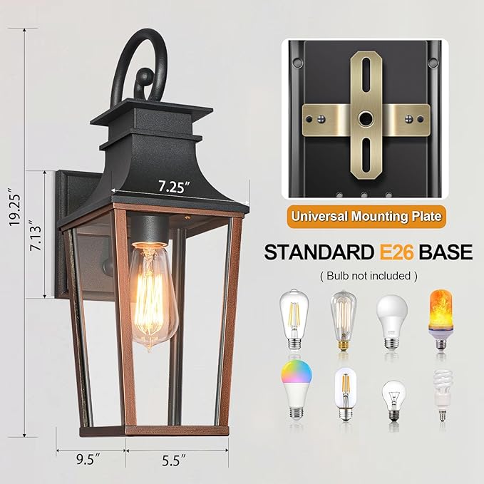 ALVIME 19 Inch Large Outdoor Wall Sconce Aged &amp Brushed Copper Exterior Light Fixture Waterproof Outside Lantern for House Front Door Entryway Porch Garage E26 Base High Strength Clear Glass