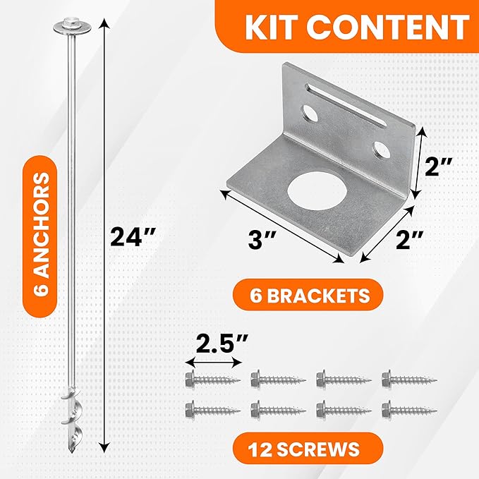 Ground Anchors Screw In - 24 Set of 468 with Brackets and Drill Bit - Earth Anchors - Mobile Home Anchors - Storage Shed Anchor Kit - Swing Set Anchors for Metal Swing Set - Playset Anchors - Ties