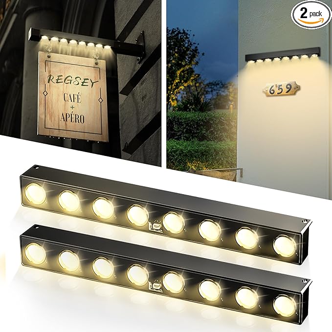 2 Pack Solar Sign Lights Outdoor Waterproof 4000K Warm White Solar Lights with Dusk to Dawn Sensor for Real Estate Signs House Numbers Address Plaques Yard Patio Porch &amp Commercial Signs