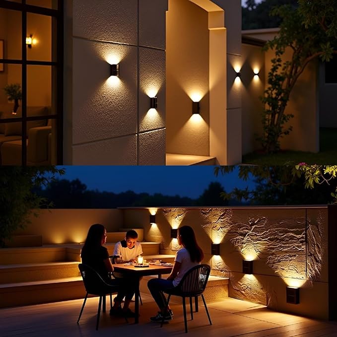 ASLIDECOR Solar Wall Lights UP Down 4 PackIlluminate Outdoor Sunlight Sensor Lamp IP65 Waterproof LED Modern Deck Lighting Decor for House Patio Porch