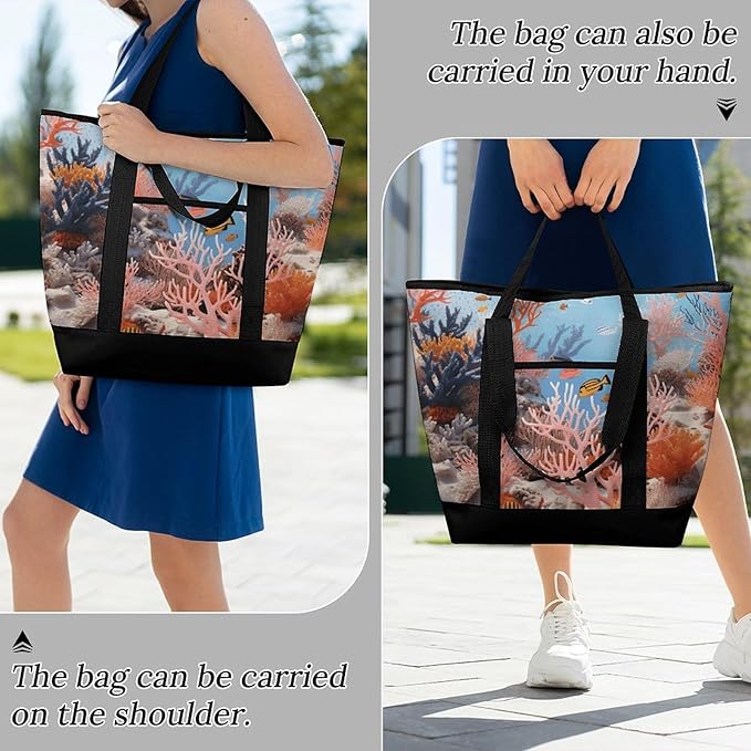 Insulated Shopping BagLarge Reusable Cooler Bags Coral Reef Printed Foldable Shopping BagTravel Waterproof Shoulder Bag