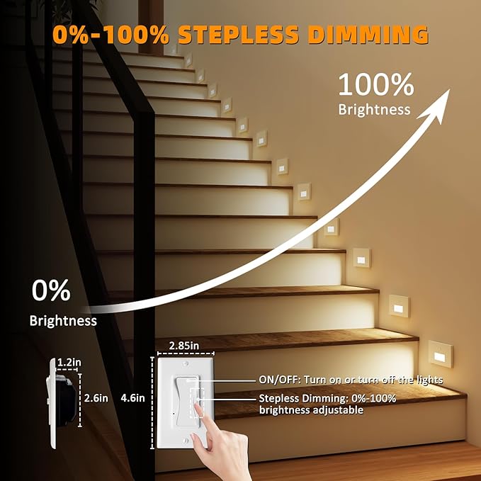 Motion Sensor Stair Lights Indoor Outdoor 5CCT Dimmable LED Step Lamp with Switch 4W 300LM 2700K-6500K IP66 Waterproof Hardwired 120V Stairway Staircase Walkway Lighting- White 12 Pack ETL
