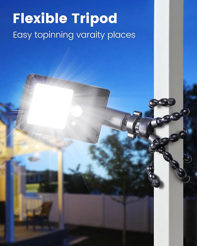 Solar Fence Lights Outdoor 60 LEDs Motion Sensor Security Light with Flexible Octopus Tripod 3 Lighting Modes Adjustable Angle for Fence Deck Camping Patio (4)