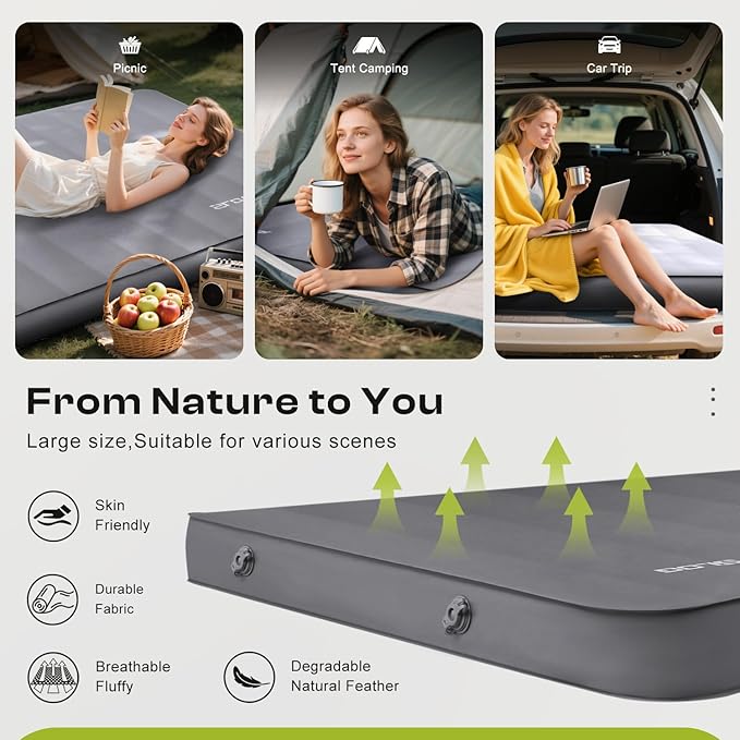 Self-Inflating Sleeping Pad with Portable Electric Air Pump 4in Thick Memory Foam Camping Mattress for Tent Cot &amp Car Travel Fast Inflate &amp Deflate Camping Pad