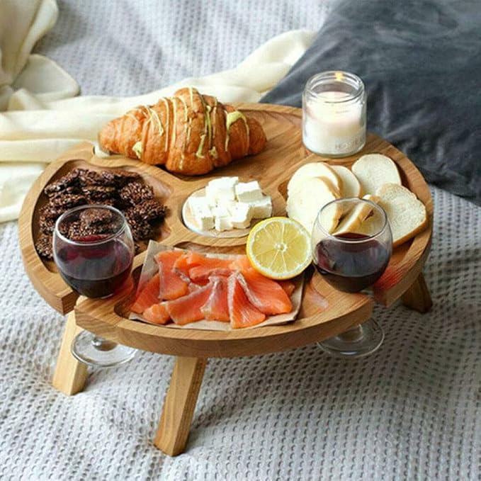 Camping Gear Outdoor Folding Table Wooden Wine Glass Rack Holder Cheese Board