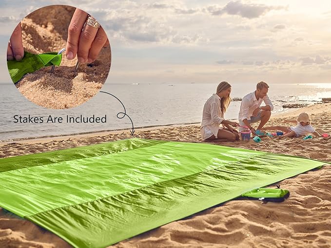 WEKAPO Beach Blanket Sandproof Waterproof Extra Large Beach Mat Oversized &amp Compact Sand Free Quick Drying Beach Essentials for Vacation Cruise Picnic &amp Camping with Stakes