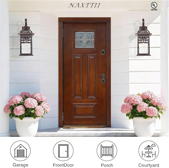 Porch Lights Outdoor Waterproof Exterior Lighting Fixture 15 Inch Height Aluminum Outdoor Wall Lights with Water Ripple Glass for Garage Patio and Door Way