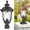 Outdoor Post Lights Modern Exterior Lamp Posts Light Fixtures Waterproof and Anti-Rust Aluminum Outside Pole Latern for Porch Patio Garden Water Ripple Glass Lamp Shade Black Finish