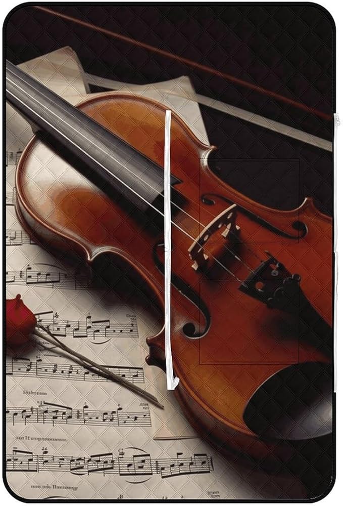 Zipper Violin Sheet Music Style Picnic Mat Suitable for Travel Camping Park Or Home Use