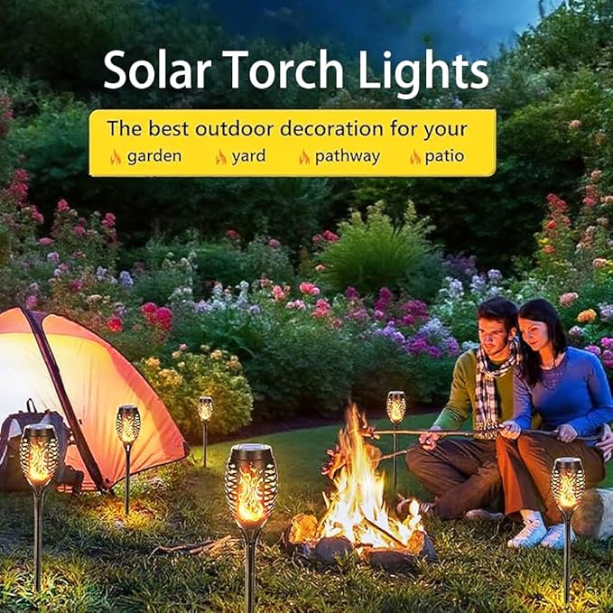 Solar Torch Lights Outdoor IP65 Waterproof with Realistic Flickering Flame - Auto On/Off Garden Lights for Patio Yard Pathway Enchanting Party Decor (6Pack)