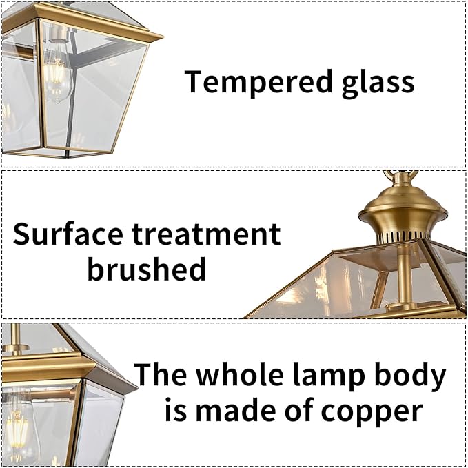 Milaii Copper Brass Outdoor Pendant Light 16.5 H Large Lantern Hanging Light Fixtures Waterproof Porch Light Outdoor Chandelier for Patio Entryway