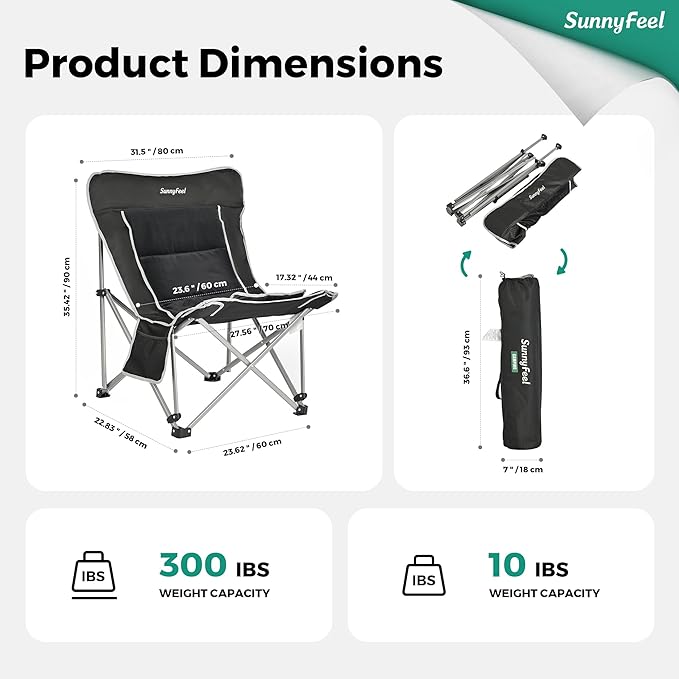 SUNNYFEEL Oversized Camping Folding Chair for Outdoor Camp with Cup Holders &amp Carry Bag Versatile Indoor-Outdoor Comfy Butterfly Chair for Adults Beach Picnic Hiking Living Room