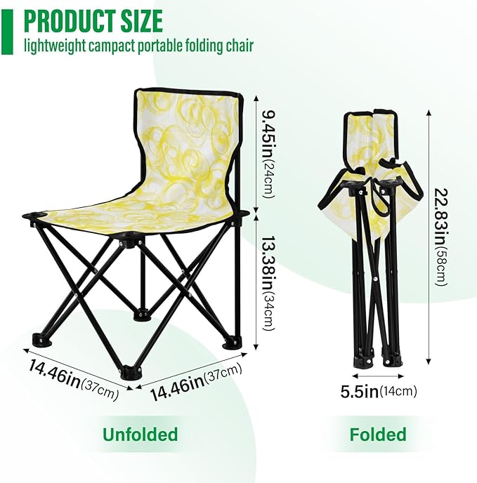 KLL Yellow Transparent Swirls Portable Portable Beach Chairs for Traveling Ultra-Lightweight Camp Chair Includes Carry Bag Hiking Chairs Backpacking Ultralight for Lawn Lawn