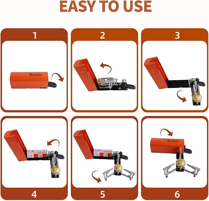 INFOOD Portable Butane Gas Camping Stove - 7500 BTU Compact Folding Design with Carry Bag for Backpacking RV Trips Picnic &amp Outdoor Indoor Cooking Orange