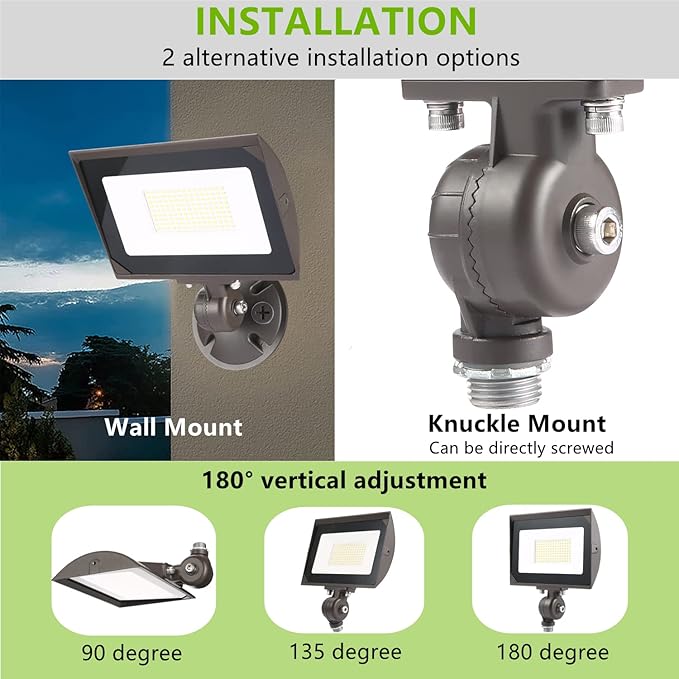 30W Outdoor LED Flood Light With 1/2 Knuckle Mount (Plate Included) 5000K Daylight 3600LM 120V UL Waterproof LED Security FLood Lighting for Wall Wash /Sign/Flagpole/Tree/Yards/Advertising Boards