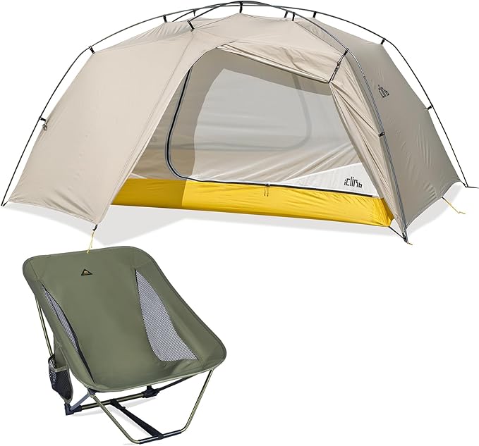iClimb 1 Ultralight 3 Season Tent and 1 Low Folding Chair Ultralight Compact for Adults Outdoor Camping Backpacking Hiking