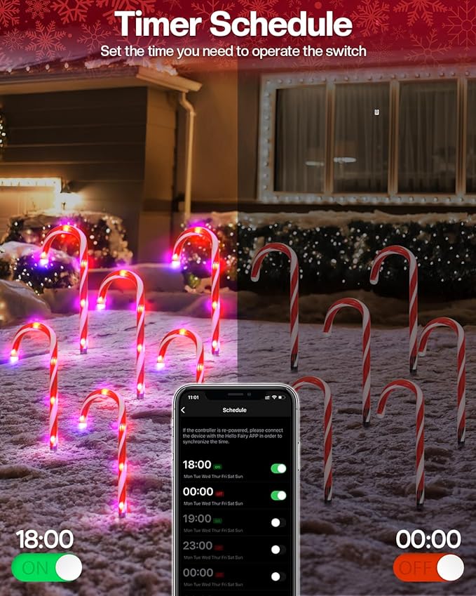 FREECUBE 12 Pack Smart Candy Cane Pathway Lights LED Candy Cane Lights with APP Control Dimming Timer DIY Color Changing Christmas Decoration for Yard Patio Walkway
