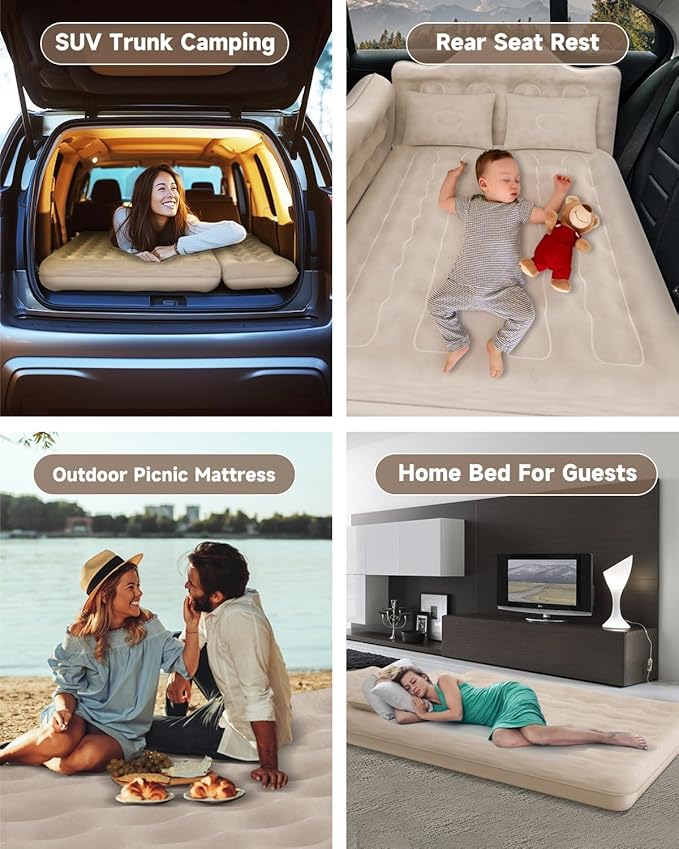 Umbrauto Car Air Mattress Bed: Inflatable SUV Camping Sleeping Pad for Truck Back Seat with Pump &amp Pillows Blow Up Backseat Car Mattress for Van Rear Seat