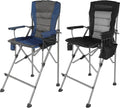 Extra Tall Folding Chairs for Adults 2 Pack Portable Bar Height Foldable Director Chairs for Camping Outside Comfortable with Makeup PocketHigh Back and Footrest Blue and Black