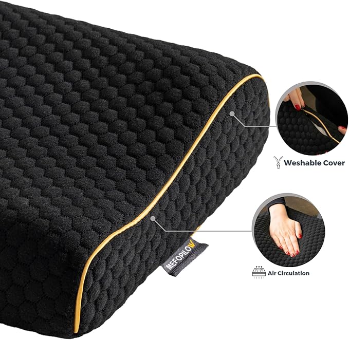 Memory Foam Travel Pillow with Washable Cover &amp Carry Bag – Compact Soft &amp Breathable Neck Pillow for Airplane Camping &amp Car (Black- Without Spare Cover 13.8x11.8x3.9/3.1 inches)