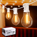 Outdoor String Lights 100FT LED Patio String Light String Lights for Outside with 53 LED Bulbs (3 Spare) White Outdoor Light for Yard Gazebo Pergola Porch Balcony White Cord