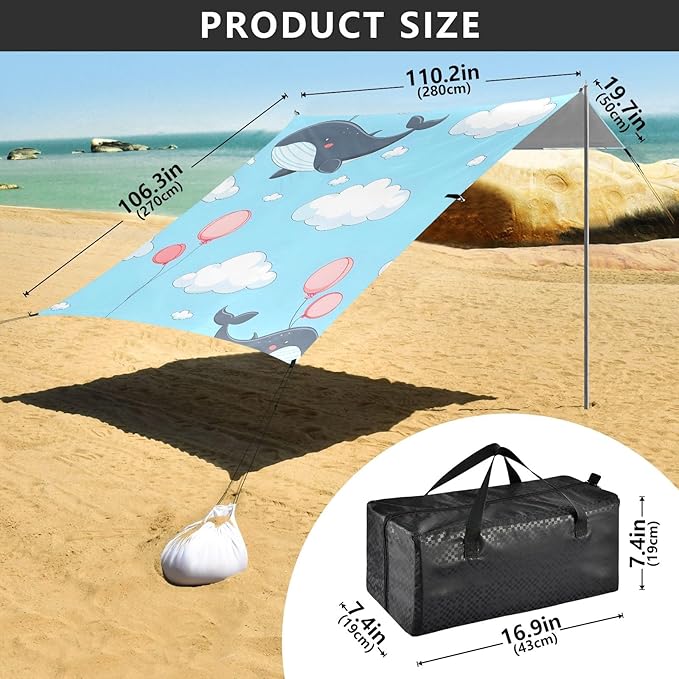 Cartoon Whale Camping Sun Shelter Beach Tent Portable Beach Sun Shade Outdoor Canopy for Camping Trips Fishing Picnic