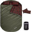KingCamp Double Sleeping Bag for Adults Queen Size 2 Person XXL Flannel Sleeping Bag Waterproof Lightweight Flannel Quilt with 2 Pillows Perfect for Couples Family Camping Hiking
