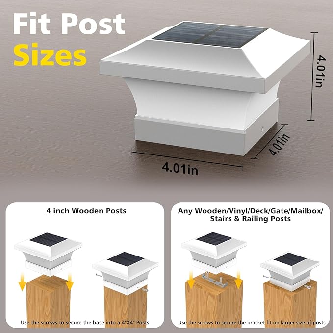 T-SUN 4X4 Post Solar Lights Outdoor Waterproof RGB Color Changing Light for 4X4 5X5 6X6 Wood/Vinyl/Fence Posts Deck Solar Post Lights for Patio Garden Decor or Fence(White Shape-2 Pack)