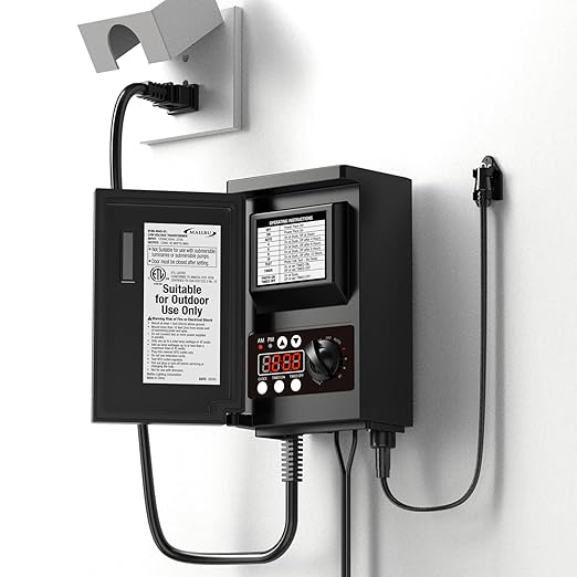 Low Voltage Transformer 45 Watt for Outdoor Landscape Lighting with Photocell Sensor Timer and Weather Shield for Spotlight Floodlight Garden Pathway Light 120V AC to 12V AC