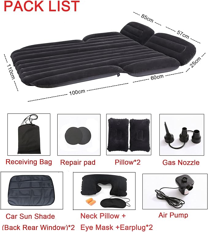 Inflatable SUV Air Mattress Thickened Flocking Inflatable Car Camping Travel Air Mattress with 2 Pillows &amp Air PumpPortable Car Sleeping Bed for SUV|MPV|Minivan