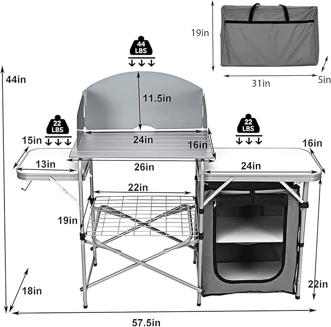 Giantex Folding Grill Table with 26'' Tabletop and Detachable Windscreen Aluminum Portable Camp Cook Station Carry Bag Quick Set-up BBQ Camping Picnic Backyard Outdoor Camping Kitchen Table (Grey)