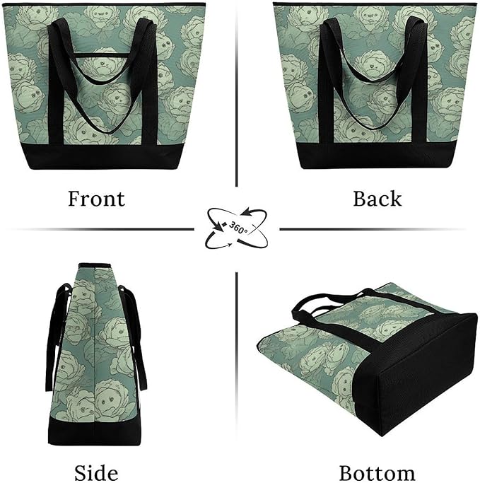 Insulated Shopping BagLarge Reusable Cooler Bags Cabbage Pattern Printed Foldable Shopping BagTravel Waterproof Shoulder Bag