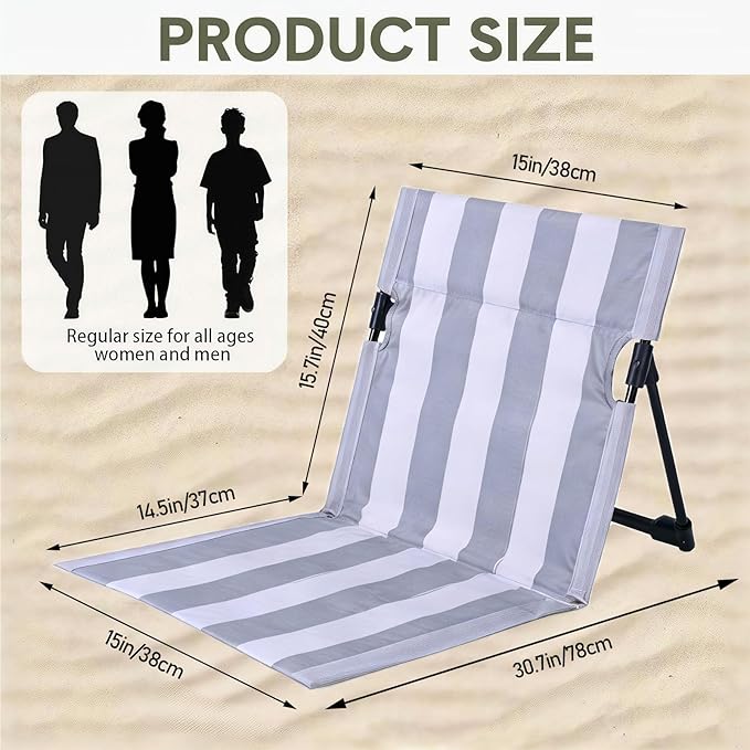 Stripes Foldable Pool ChairsUltra-Light Portable Beach Chair with Carry Bag for Sunbathing Swimming Poolside Picnic Lawn Road Hiking Trips (2 Grey and White)