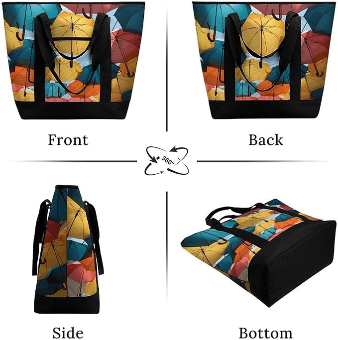 Insulated Shopping BagLarge Reusable Cooler Bags Colored Umbrellas Printed Foldable Shopping BagTravel Waterproof Shoulder Bag