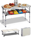 Outvita Folding Table 3FT Aluminum Camping Table with Storage Adjustable Height Picnic Table Lightweight for Carring Outdoor Party Events Beach