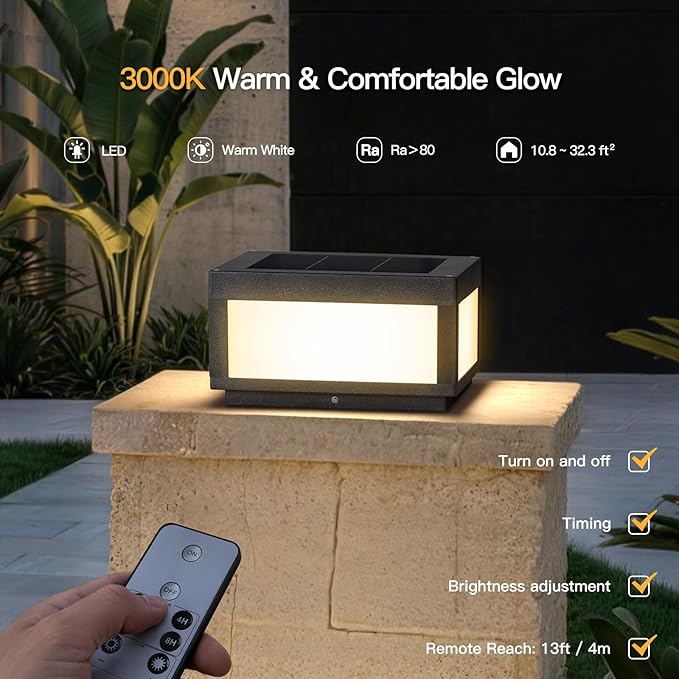 Large Solar Post Lights Outdoor Square Solar Pillar Lights 12x12 Solar Power Column Light Waterproof Modern Post Lamps Outdoor Dusk to Dawn Lantern Column Lamp for Driveway Entrance Pillars