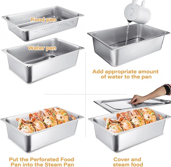 Ferraycle 3 Pack Full Size 4 Inch 6 Inch Hotel Pan with Lid Perforated Steam Table Pan Restaurant Supplies for Kitchen Steam Table Tray for Food Warmer