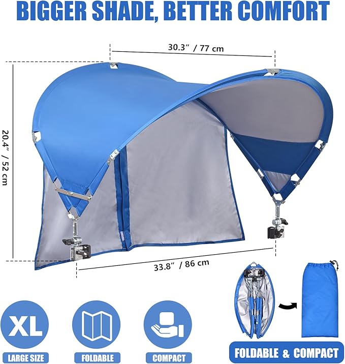XL Universal Chair Canopy Umbrella UPF 50+ Foldable Sun Shade Attachment with Adjustable Clamp Fits Most Brands’ Beach Camping Lawn Tanning Zero Gravity Lounge &amp Fishing Chairs